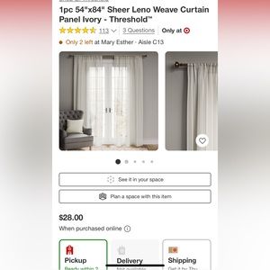 New With Tags 1pc Threshold Sheer Leno Weave Curtain Panel